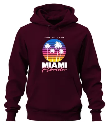 Produktbild von Miami Florida Palmen Sonnenuntergang Retro 80s Synthwave Hoodie Kapuzenpullover, Burgundy, L
