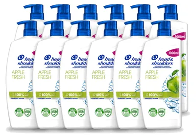 Imagen del producto de 12 botellas de champú anticaspa Head & Shoulders Apple Fresh con dosificador, 1000 ml cada una. Paquete económico de 12 unidades