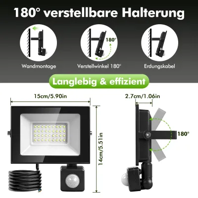 Produktbild von LED-Flutlicht - Außenbeleuchtung - 30 W - 3000 K - Bewegungsmelder - Wasserdicht - 1 Stück