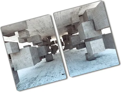 Produktbild von Tulup Glas Herdabdeckplatte - 2x40x52 cm - Glaskeramikkochfeld-Abdeckung Spritzschutz Glasabdeckplatte Kochplattenabdeckung und Schneidebrett - Zweiteilig - Sonstige - Würfel Beton - Grau