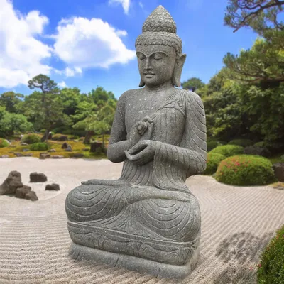 Produktbild von Stonox Buddha Figur Nagar Dharmachakra Mudra Naturstein 64x77x155cm
