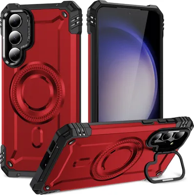 Produktbild von Magnetisch Hülle für Samsung Galaxy S23, Heavy Duty Militärischer Stoßfest Handyhülle Kamera-Ringständer Rot
