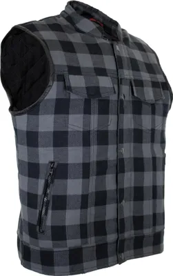 Produktbild von Herren Karierte Weste in Grau Schwarz Textilweste Sommerweste Chopper Weste Bike(L)