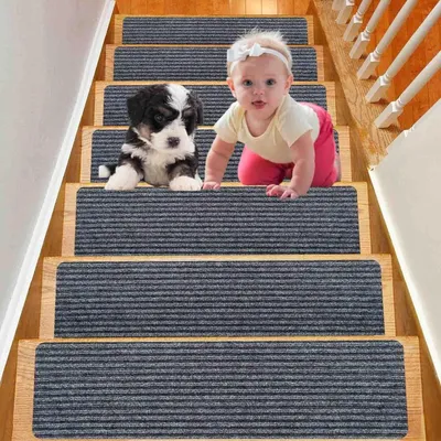 Productafbeelding van Zelfklevende trapmatten - Antislip - 15 stuks - 60 x 20 cm - Donkergrijs - Geschikt voor kinderen en huisdieren - Traptapijt