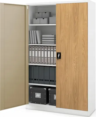 Image de JAN NOWAK Armoire de bureau loft large pour dossiers JAN II blanc / chêne doré 185x115x40 cm