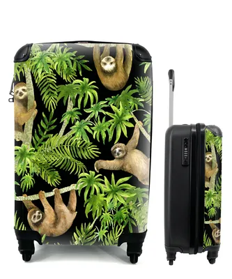 Produktbild von MuchoWow® Koffer Handgepäck Trolley Rollkoffer Kleine Reisekoffer mit 4 Rollen - Faultier - Palme - Muster - Jungen - Mädchen - Kinder - Kind - Cabin Size < 55x40x23 cm & 55x40x20 cm - Kinderkoffer - Kabinenkoffer - Boardgepäck - Reise-Box - Reisekoffer - Reisegepäck - Koffer mit Bild - Trolley für Kinder