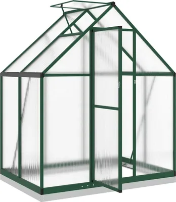 A greenhouse with an open door, shown from the front.