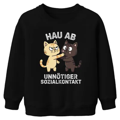 Produktbild von Hau Ab Unnötiger Sozialkontakt Katzen Misanthrop Kinder Sweatshirt Pullover, Schwarz, 152