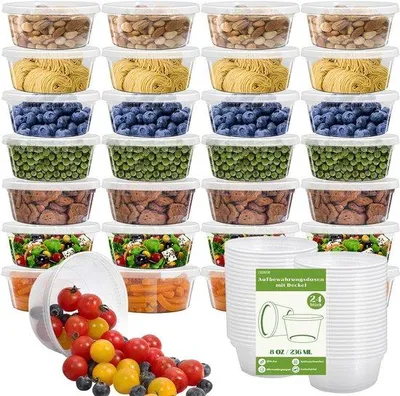 Productafbeelding van 24 luchtdichte plasticbekers met deksel, 236 ml, geschikt voor gebruik in de magnetron, voor sauzen en dips