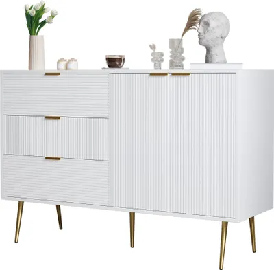 Immagine prodotto di Credenza Fortuna Lai, soggiorno con ante e cassetti, ripiani interni, cassettiera con maniglie e piedini dorati