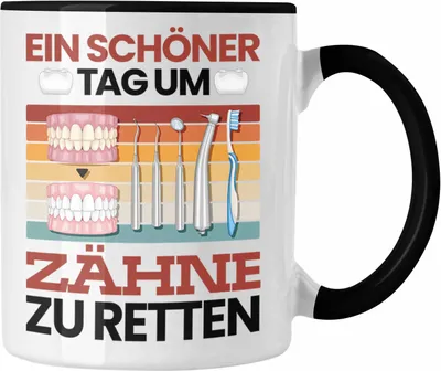Produktbild von Trendation - Zahnarzt Tasse Geschenk für Zahnarzt Zahnärztin Lustiger Spruch Geschenkidee Geburtstag Zähne Retten (Schwarz)