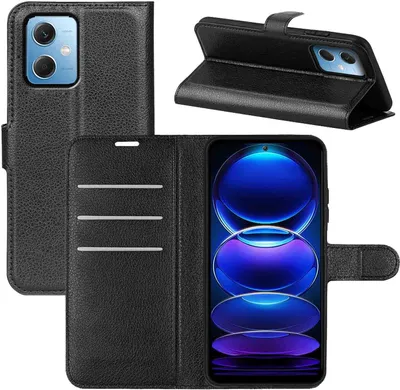 Produktbild von Für Xiaomi Poco X5 Redmi Note 12 5G Handy Tasche Schwarz Etuis Kunst-Leder Hülle