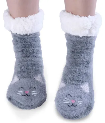 Produktbild von Haussocken Damen Winter Antirutsch Hüttensocken Dicke Socken 39-42 Grau Katze