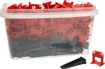 Produktbild von KOTARBAU® Nivellierhilfe für Fliesen Zuglaschen 2 mm Satz 240 Stück + 80 Keile