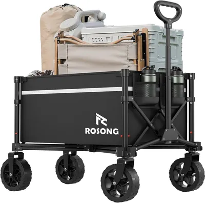 Productafbeelding van Opvouwbare transportwagen met wielen opvouwbaar - Opvouwbare zware transportwagens voor boodschappen, sport, tuin, winkelen, kamperen