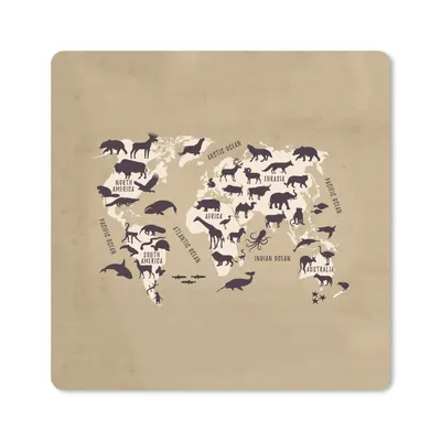 Produktbild von MuchoWow® Mauspad Mousepad Weltkarte Kinder - Tiere - Braun 20x20 cm - Mousepads - Maus Mat - Pad - Mausunterlage - Desk Mat - Bureauartikeln