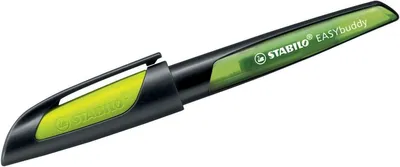 Image de Stylo d'école avec plume pour débutants A - STABILO EASYbuddy en noir/limette - couleur d'écriture bleu (effaçable) - stylo individuel - cartouche incluse