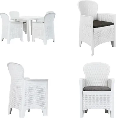 Produktbild von vidaXL 5 tlg. Garten Essgruppe Kunststoff Weiß Rattan Optik - Gartentisch Und -stuhl - Gartentische Und -stühle - Gartenmöbelset - Gartenmöbelsets