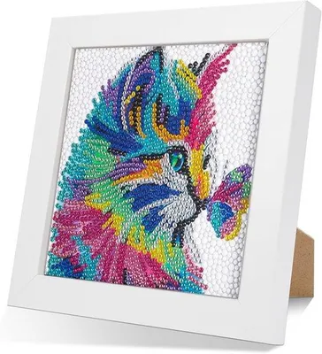 Produktbild von Famanu DIY Diamond Painting Set mit Holzrahmen - Katze - 5D Diamond Painting - 18 x 18 cm