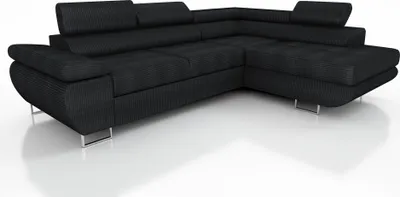 Produktbild von Couchgarnitur ELON Stoff Schwarz mit Schlaffunktion Ottomane Rechts