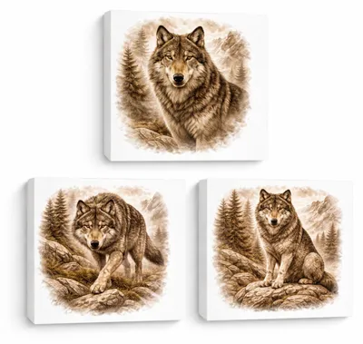 Produktbild von Wolfsmagie 3er Set Holzbilder in 20x20 cm zum Stellen oder Aufhängen er 3er Set