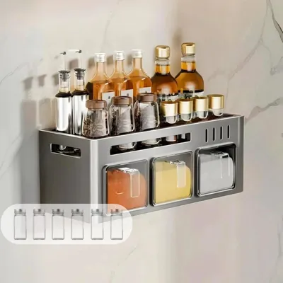 Image de Solidchoice - Étagère à épices avec pots en verre et boîtes à épices