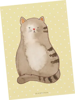 Produktbild von Mr. & Mrs. Panda Postkarte Katze Sitzen - Gelb Pastell - Geschenk, Postkarten, Herz, Ansichtskarte, Grußkarte, Fotokarte, Cat, Ansichtskarten, Familie, Katzen