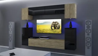 Produktbild von Furnitech Wohnwand Wohnzimmer - Wohnzimmer Möbel mit LED Weiß - Hängend Wohnwand Modern - Regale und TV Schrank (AN43-17SB-HGM42 1A)
