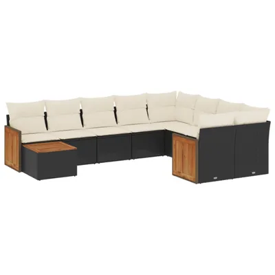 Produktbild von vidaXL 10-tlg. Garten-Sofagarnitur mit Kissen Schwarz Poly Rattan