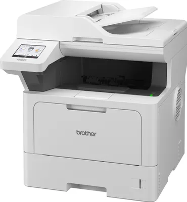A white Brother DCP-L5510DW 3-in-1 laser multifunction printer is shown from a three-quarter front view against a white background.