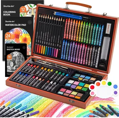 Obrázok produktu pre Maliarska súprava Shuttle Art 118 dielov pre deti a dospelých, kufrík na maľovanie s akrylovými farbami, farebnými ceruzkami, olejovými pastelmi, vodovými farbami