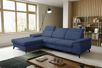 Image de VENASI MALIBU Canapé d'angle gauche avec fonction sommeil et coffre de lit Canapé d'angle en L Canapé-lit BLEU