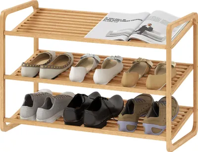 Produktbild von Bambus Schuhregal 3-stufig Flurregal mit 30 kg Tragkraft | Stabiles Holzregal für Flur und Eingangsbereich