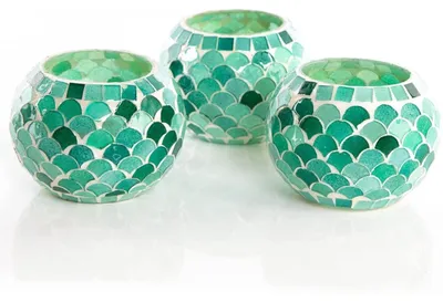 Produktbild von 3 dekorative Teelichthalter im Mosaik-Stil blau türkis - maritime Deko