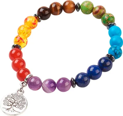 Produktbild von NKlaus 19cm Chakra-Armband Glasperle bunt Farbe Motiv Baum des Lebens Energiearmband 14859