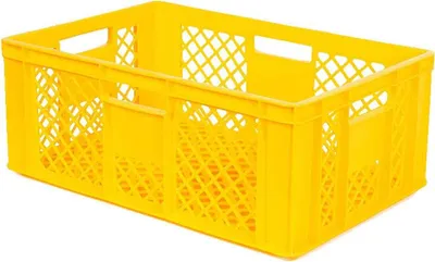 Produktbild von 54 Stück Eurobehälter durchbrochen/Bäckerkiste, LxBxH 600 x 400 x 240 mm, PE-HD, lebensmittelecht, gelb, Palettenware