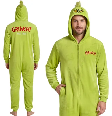 Produktbild von Grinch Herren-Fleece-Einteiler, WARMER Onesie-Pyjama mit Kapuze, S-M