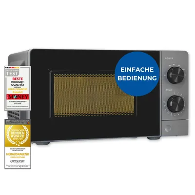 Produktbild von Exquisit Mikrowelle 20L, 700 Watt, 24,5cm Drehteller, 5 Leistungsstufen, Timer, Auftaufunktion, 2 Drehregler, MW850-070 grau