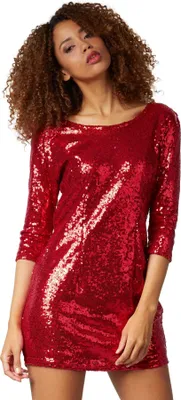 Produktbild von Pailletten-Langarmkleid - rot, S