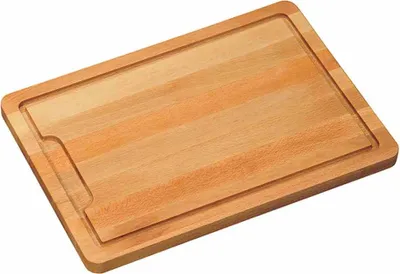 A wooden cutting board on a white background.