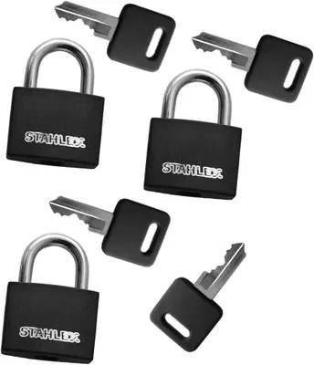 Produktbild von Hangschloss Set, 3-teilig, 20 mm, schwarz, mit 4 Schlüsseln, für Sicherheit