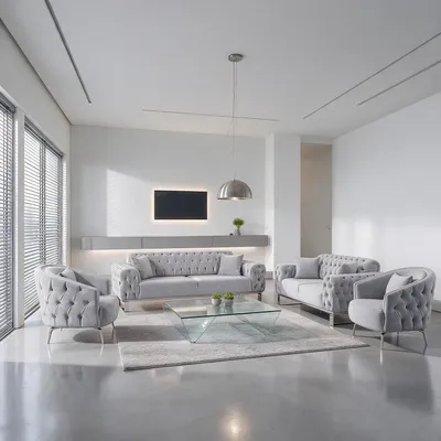 Produktbild von Sofa Set Jumeirah in Hellgrau Samtstoff 3-Sitzer+3-Sitzer+Sessel+Sessel