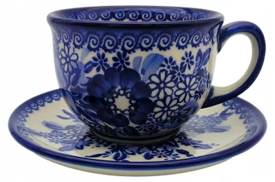 Produktbild von Tasse mit Untertasse Bolesławiec 099 Keramik 200 ml handbemalt