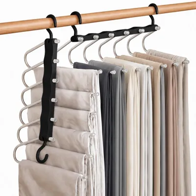 Produktbild von Hosenhalter Hosenbügel Hosenaufhänger - 6-fach - Edelstahl - Schwarz - Für Kleiderschrank und Garderobe