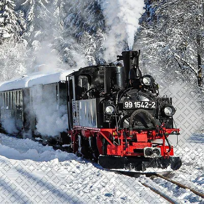 Produktbild von 20 Servietten Preßnitztalbahn - Eisenbahn in Winterlandschaft 33x33cm