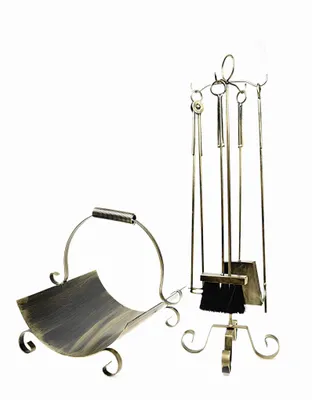 Produktbild von DIXIE STORE Kaminset Holzeimer Schaufel Besen Greifer Ständer - 4,1kg Schwarz