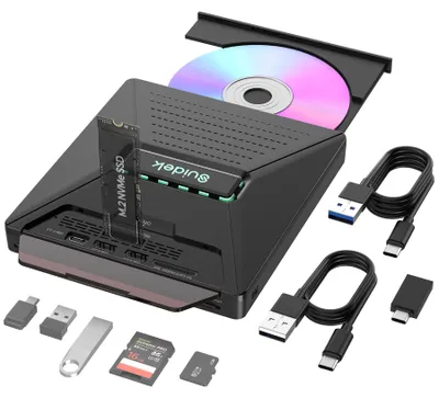 Zdjęcie produktu dla Zewnętrzny napęd CD/DVD do laptopa, przenośny odtwarzacz/nagrywarka CD/DVD +/-RW, 7 w 1