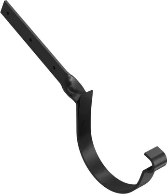 A black gutter hook on a white background.