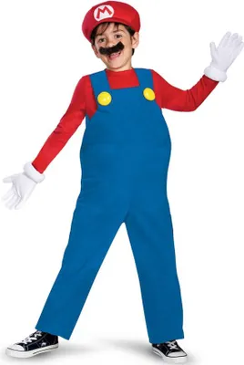 A child wearing a Super Mario costume.