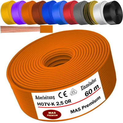 Obrázek produktu pro 60 metrů přívodního kabelu H07 V-K OR, 1x2,5 mm², oranžová barva, jednodrátový, flexibilní